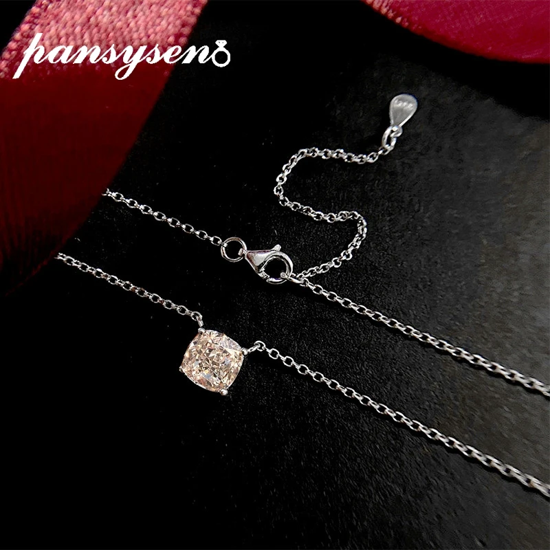 

Женское колье с подвеской PANSYSEN, 100% Настоящее серебро 925 пробы, 7*7 мм, Moissanite, подарок на день Святого Валентина