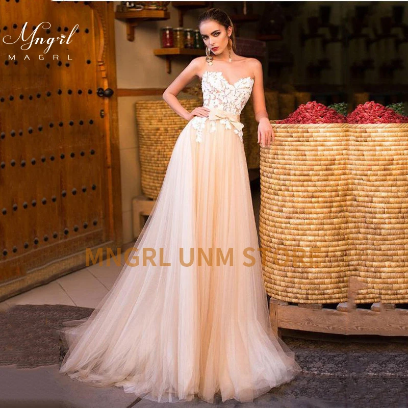 

MNGRL Wedding Dress White Lace Tube Top 3D Flower Plus Size Wedding Gown Backless Tail Bridal Dresses Fluffy Skirt