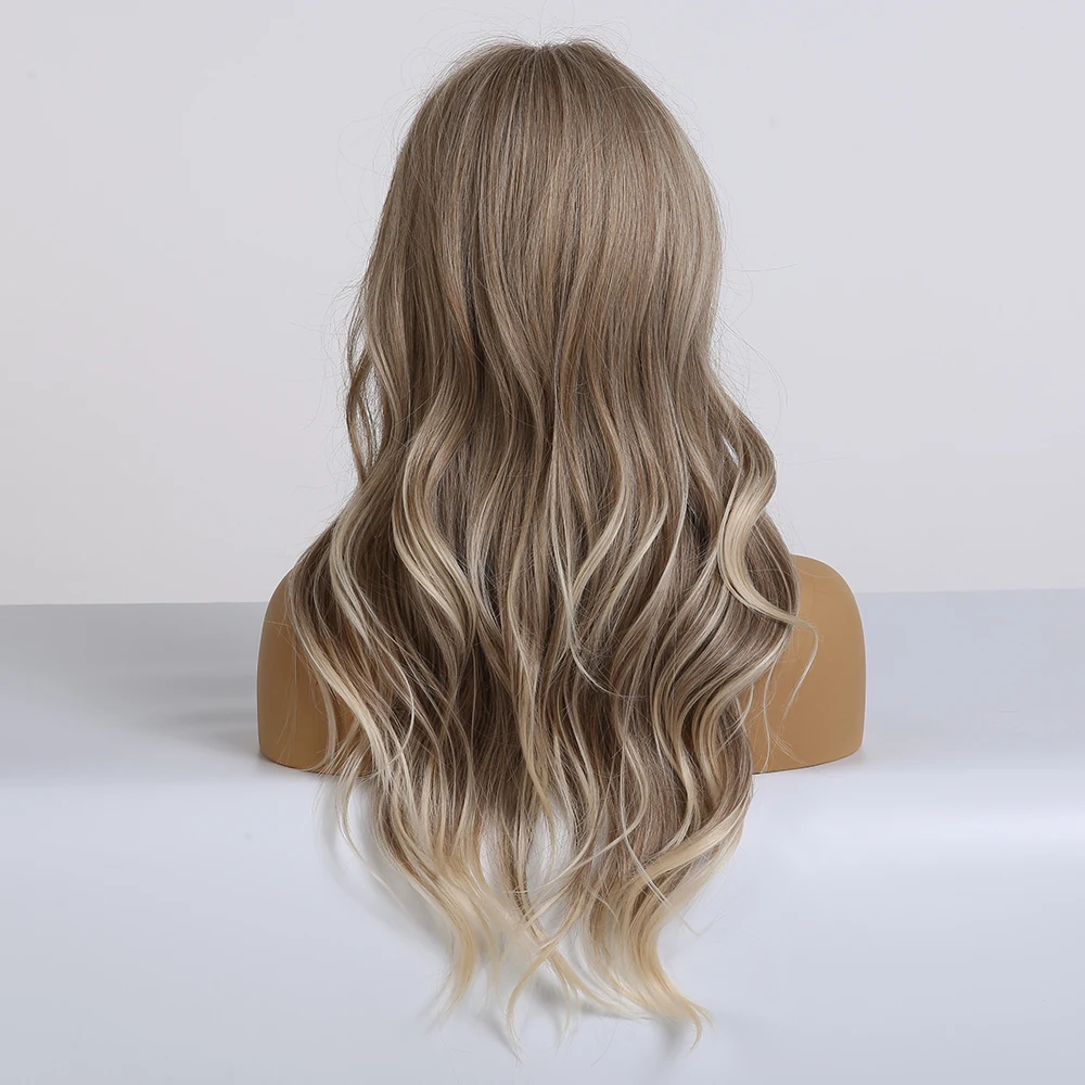 ALAN EATON Synthetic Wig - Long Wavy Light Ash Brown Blonde Highlight Wig with Bangs for Women - Ideal for Cosplay Costume Wigs image 2