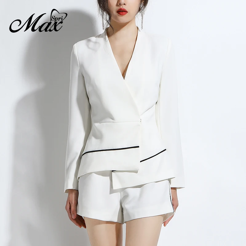 Женский офисный комплект из двух предметов Max Spri асимметричный укороченный топ с