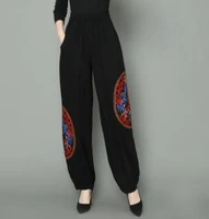 embroidery harem pants for women plus size cotton blend casual capris national trend chinese style elastic waist black xsj2103