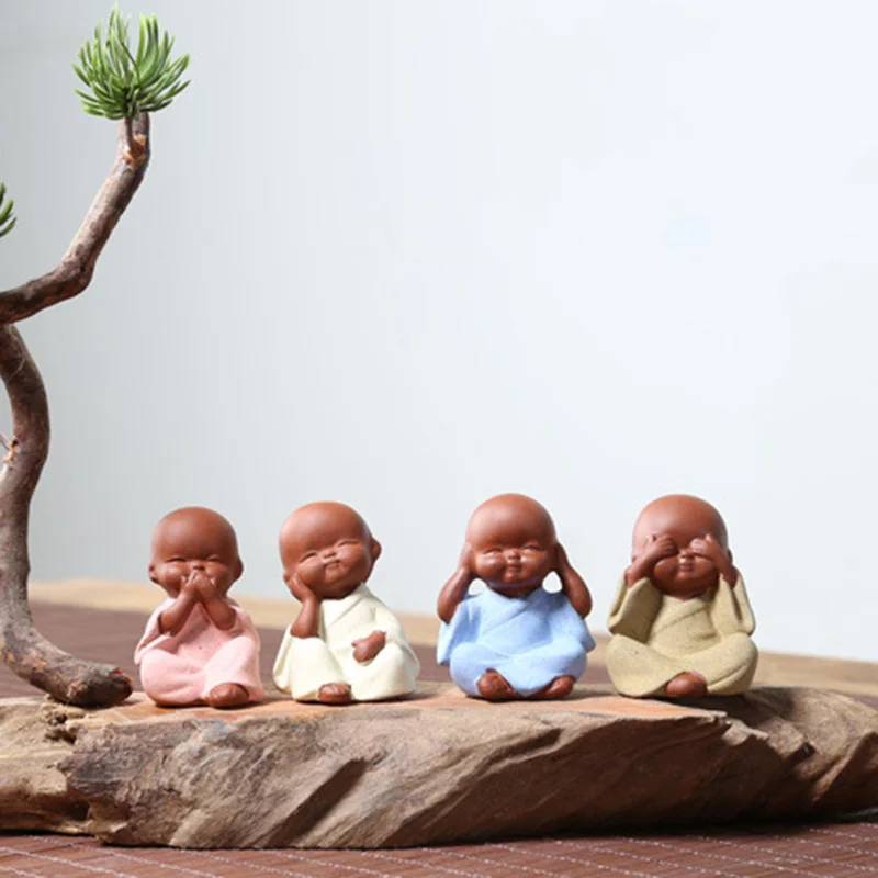 

Economical Ceramic Ornaments Monk Small Buddha Statue Purple Clay Ceramic Crafts Decorative ds99