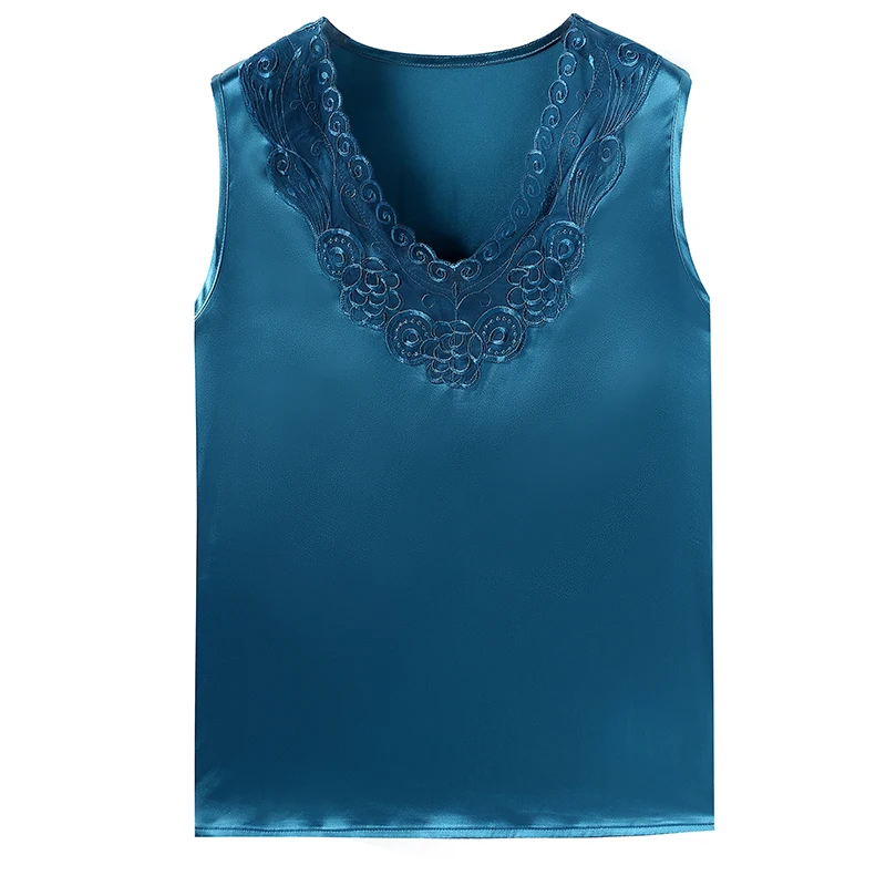 

Plus size women clothing New 2020 Summer sleeveless vest tank vest Satin embroidered vest Elegant women tops and shirt