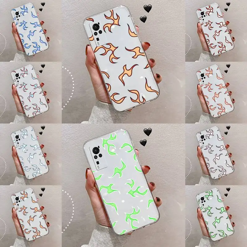 

Blue Flame Fire Phone Case Transparent For VIVO S 9 7 6 IQOO NEO 7 5 3 Z3 Z1 X E pro Soft TPU Clear Mobile bags