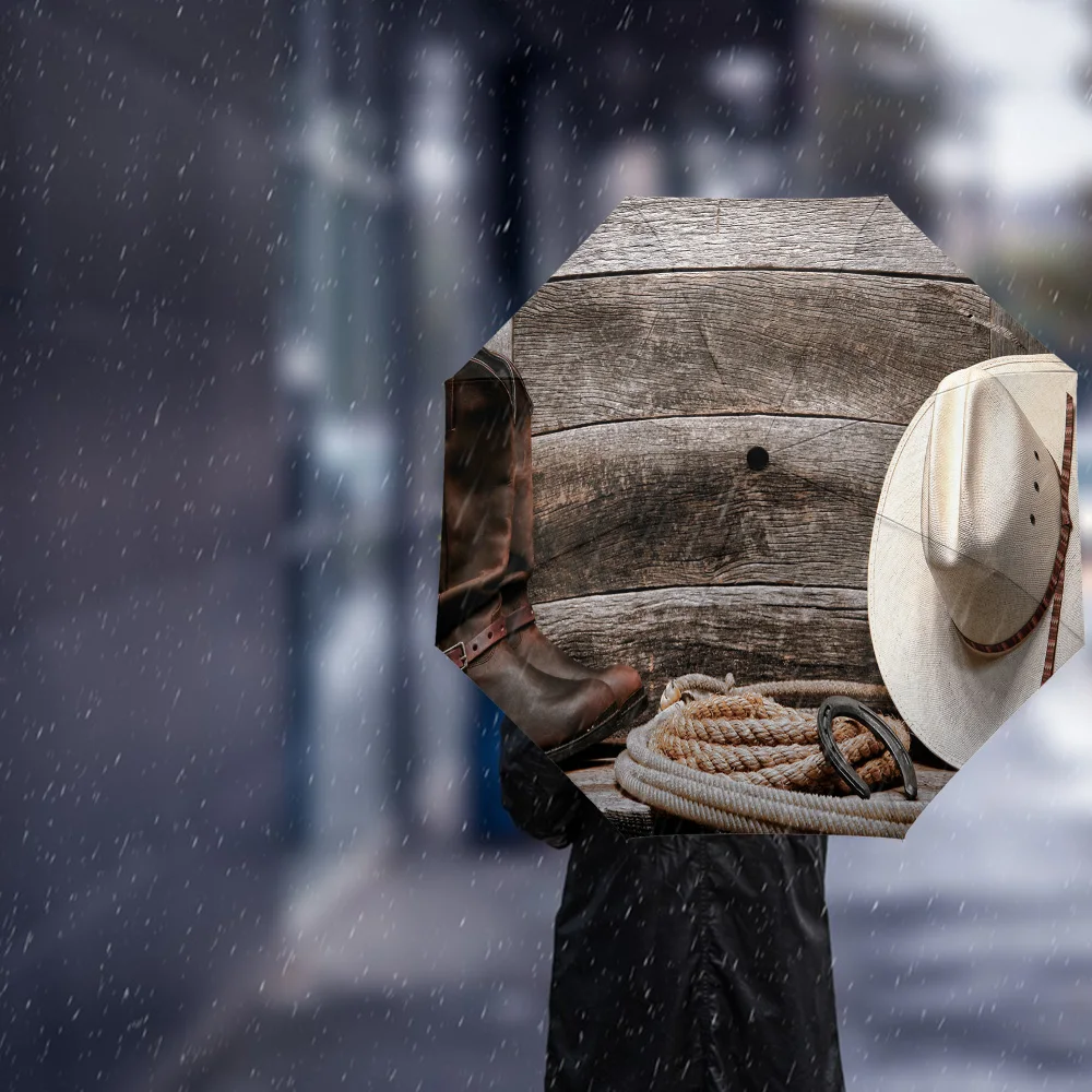 Западный ковбойский стиль восемь костей Автоматический складной зонтик женский