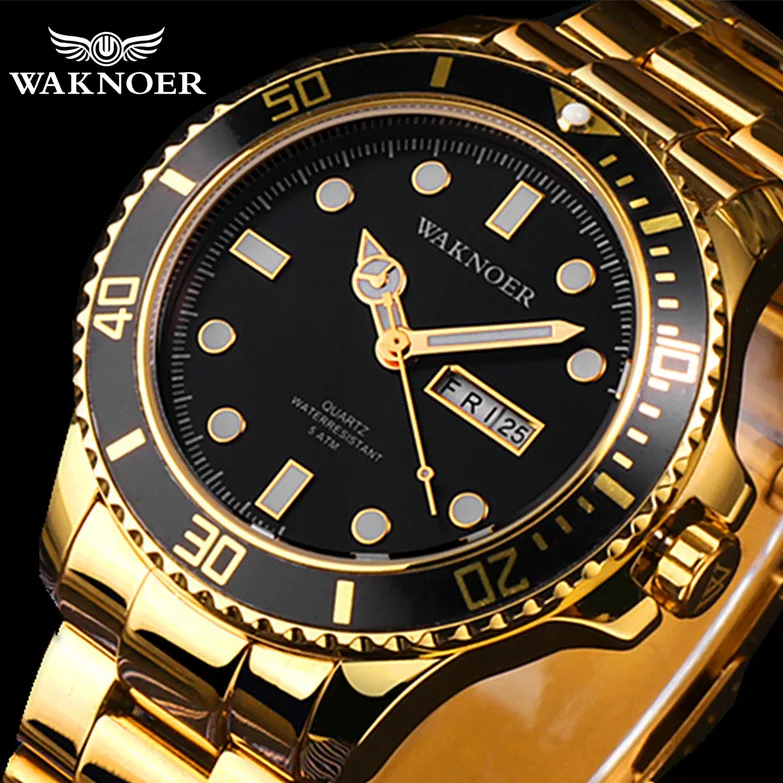 Montre Homme мужские часы кварцевые WAKNOER роскошный дизайн светящиеся 5ATM календарь