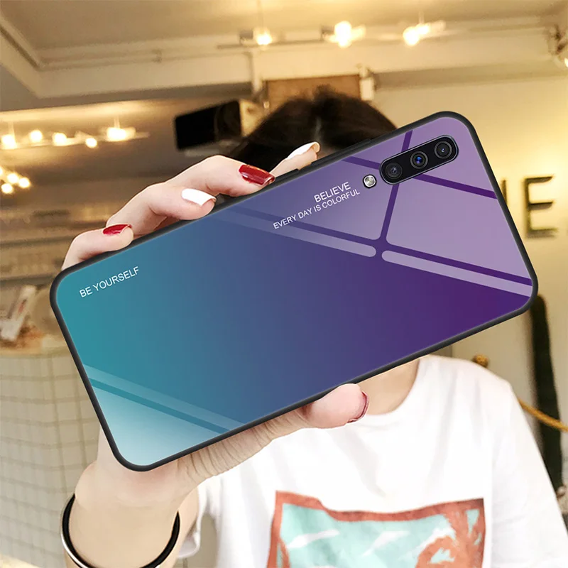 03 Витражи чехол для samsung A50 A60 A70 A40 A30 A20 A10 градиент закаленное Стекло чехол для Galaxy A7 J4 J6 плюс A5 A6 A8 J8 - Цвет: 03