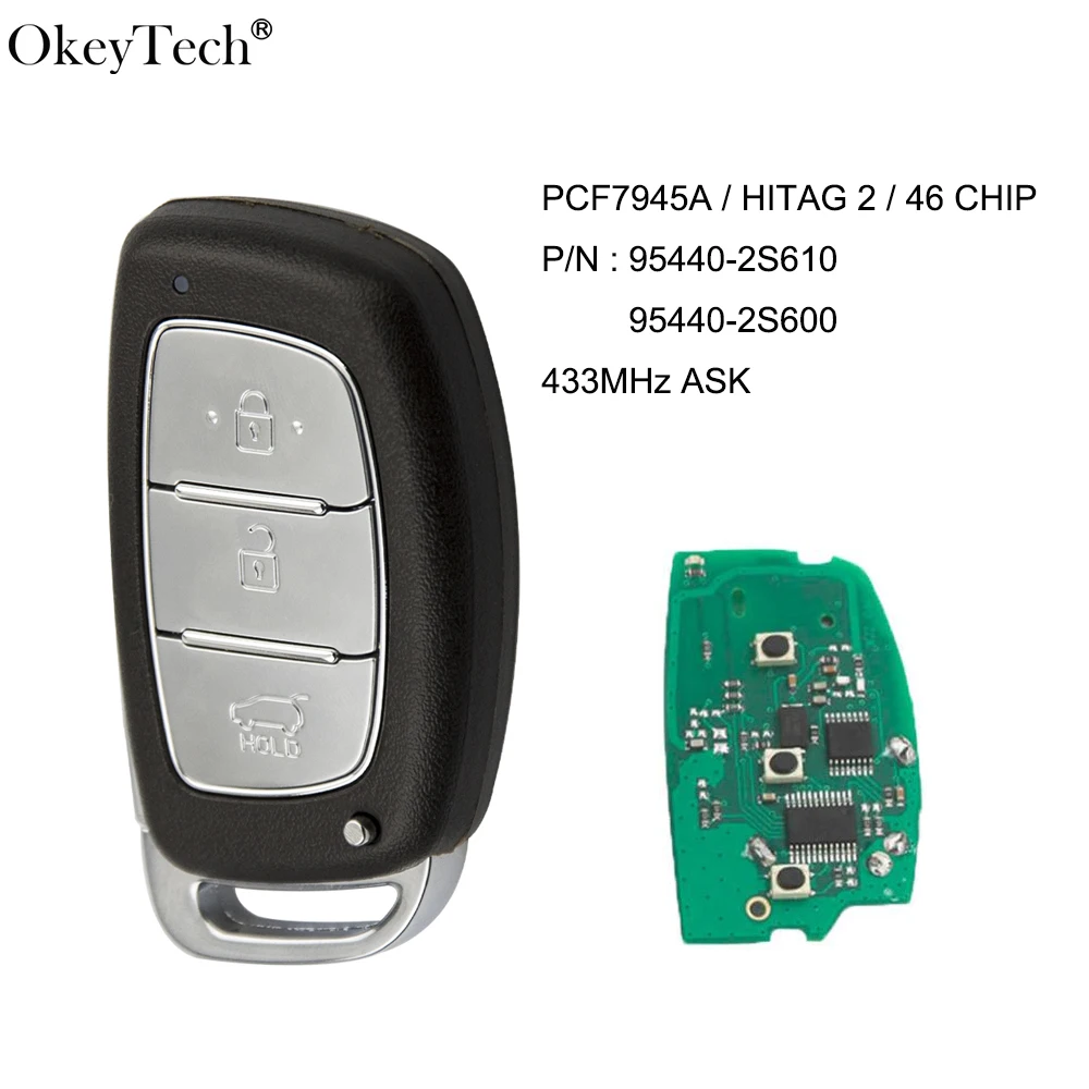 OkeyTech 3 кнопки 433 МГц Автоматический Дистанционный умный Автомобильный ключ для