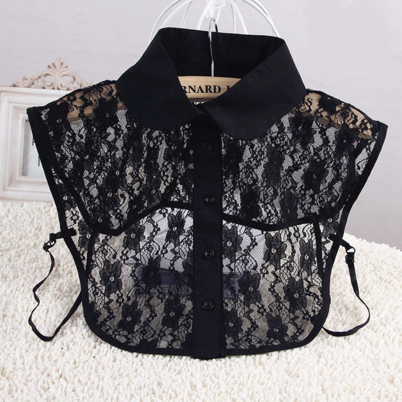 

KLV Women Pure Color Lace Detachable Lapel Choker Necklace Shirt Fake False Collar