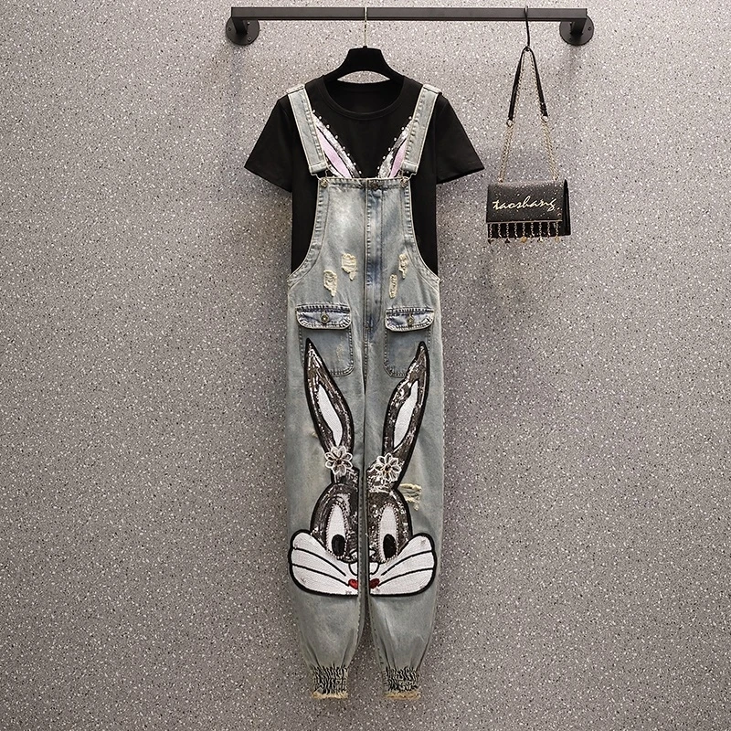 Женский комплект из 2 предметов свободная хлопковая Футболка с блестками и