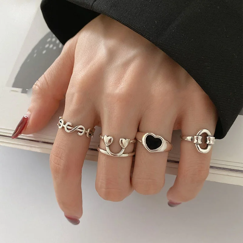 

Fashion Korea Heart Love Geometric Dollar Smiley Ring Female Hot Sale Finger Tail Ring Fashion Trend Jewelry