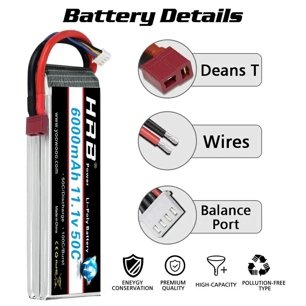 Аккумулятор HRB LiPo 3S 4S 6000mAh 11 1 V 14 8 22 2 RC Lipo 50C для радиоуправляемого автомобиля Traxxass