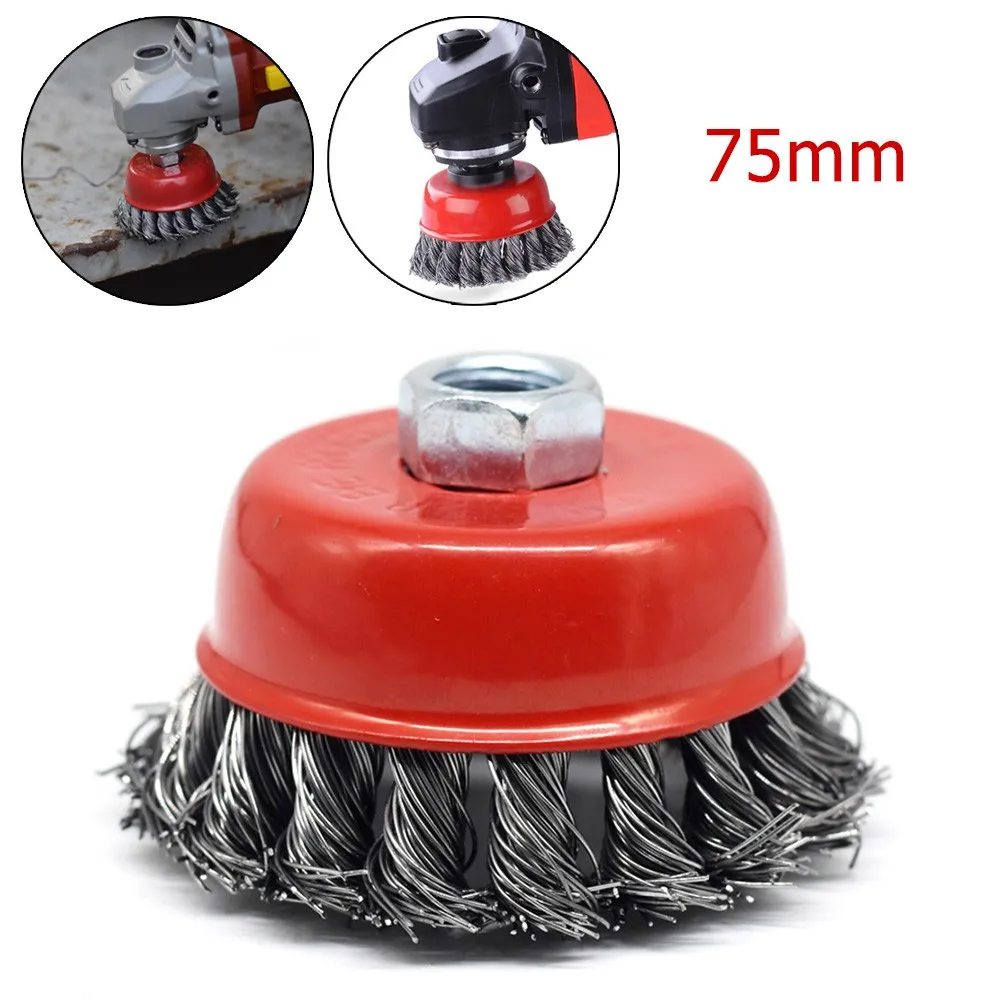 

75mm 3Inch Twist Knot Steel Wire Cup Wheel Brush M10 For Metal Rust Removal Polishing Derusting Disc For Angle Grinder