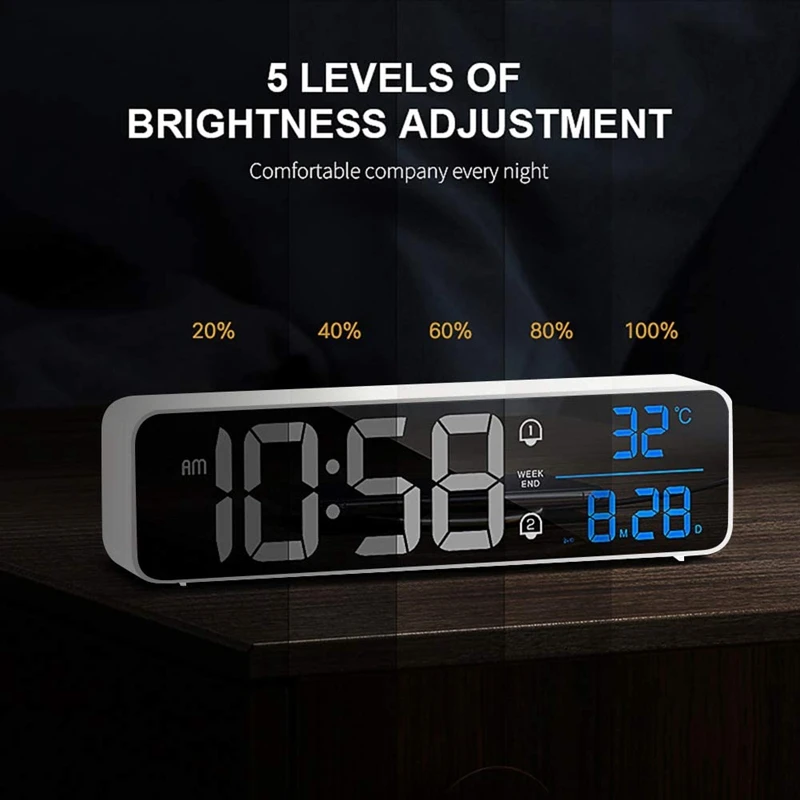 

Savlot Portable Digital Alarm Clock with 40 Classic Music, Sound Control Display, Mirror Design, Bedside