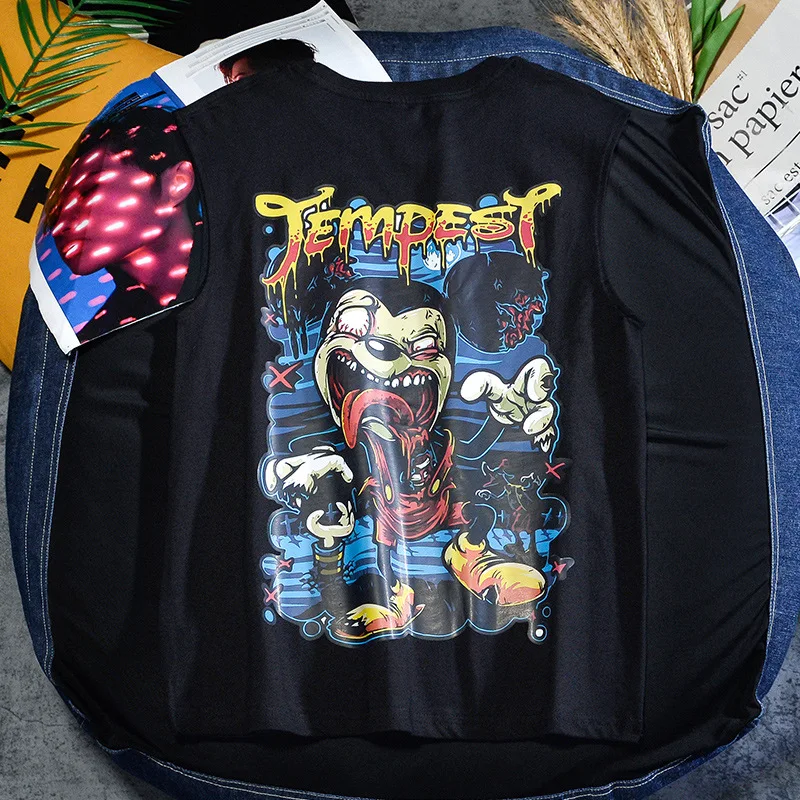 

2021 Summer New Dark Cartoon Print Sleeveless Sleeveless T-shirt Men's Trend Loose Casual Bottoming Shirt Korean Sports Vest