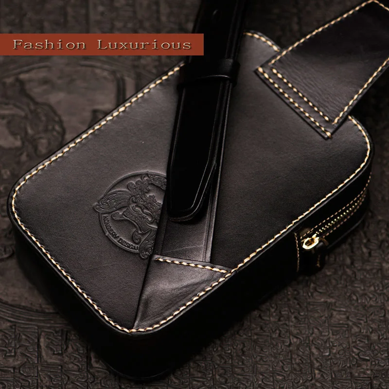 Кожаная нагрудная сумка ручной работы унисекс сумочка на плечо из парчовой кожи