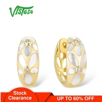 vistoso gold earrings for women pure 14k 585 yellow gold fancy flower white mother of pearl sparkling diamond chic fine jewelry