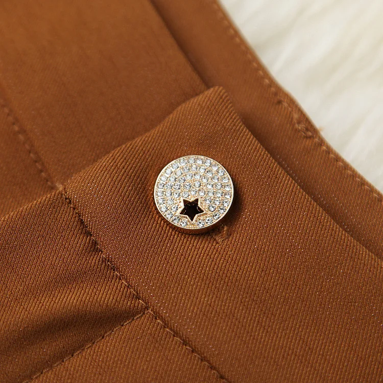 

Pants Sets 2021 Spring Clothing Heavy Hot Fix Rhinestone Single Button Blazer Jacket + Draped High Waist Straight Leg Pants Suit