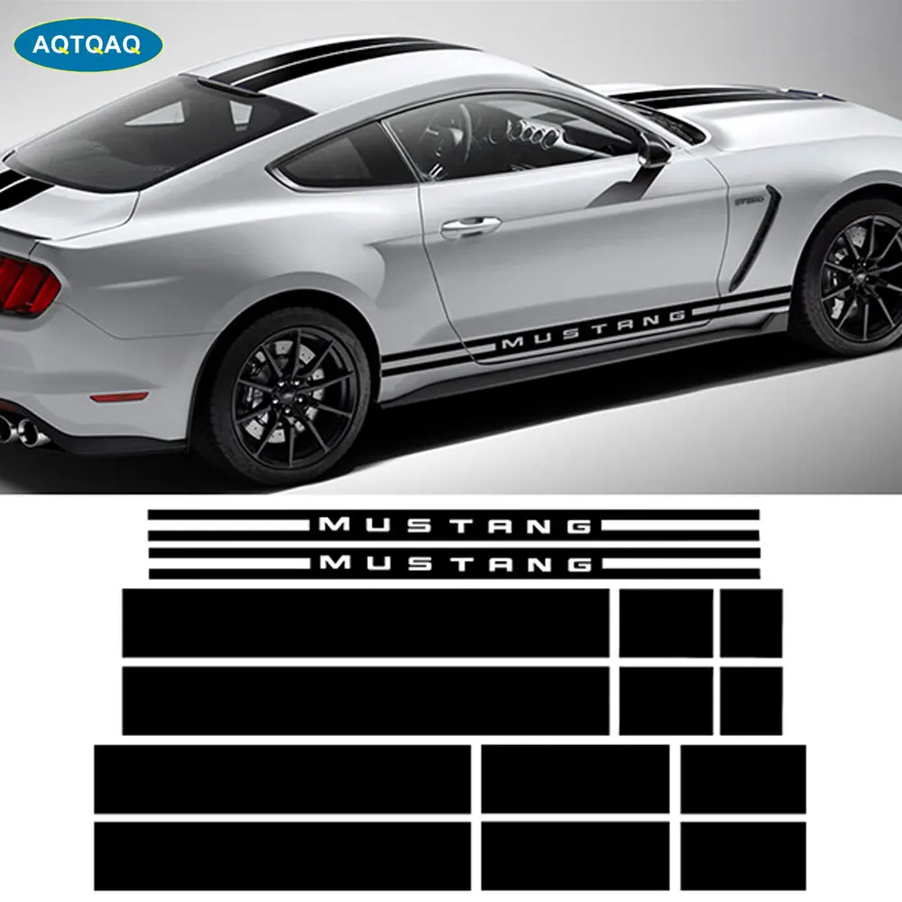 

1 комплект капот автомобиля крыша задняя боковая юбка гоночный Полосатый боди набор наклейки на автомобиль для Ford Mustang 2015-2017