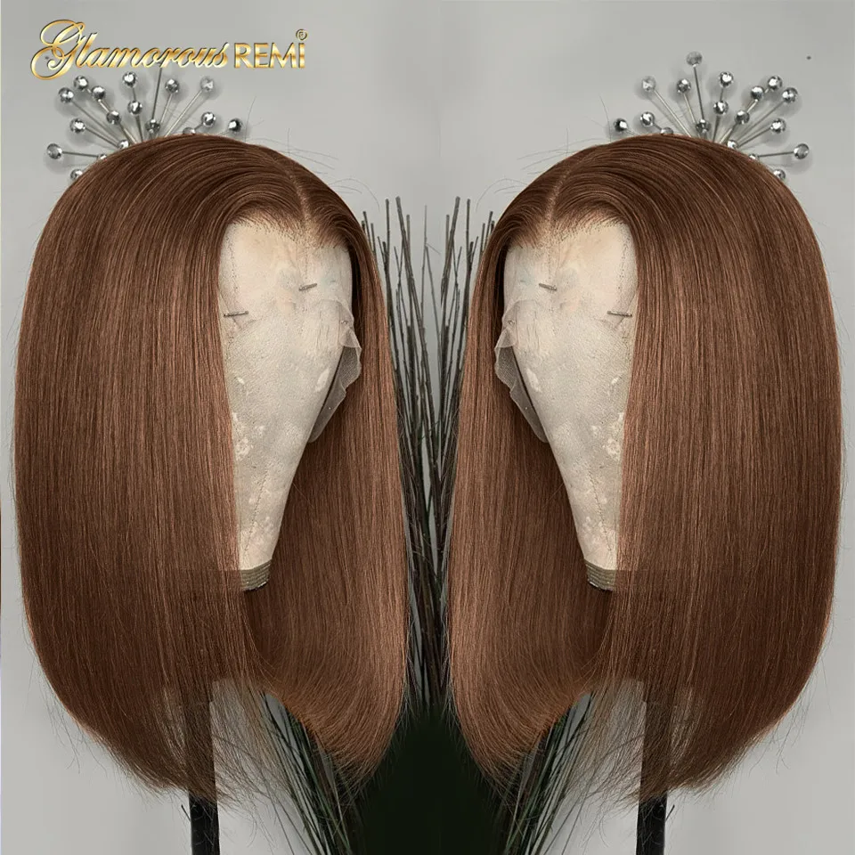 Прямой короткий парик Боб бразильские коричневые прямые парики на сетке спереди