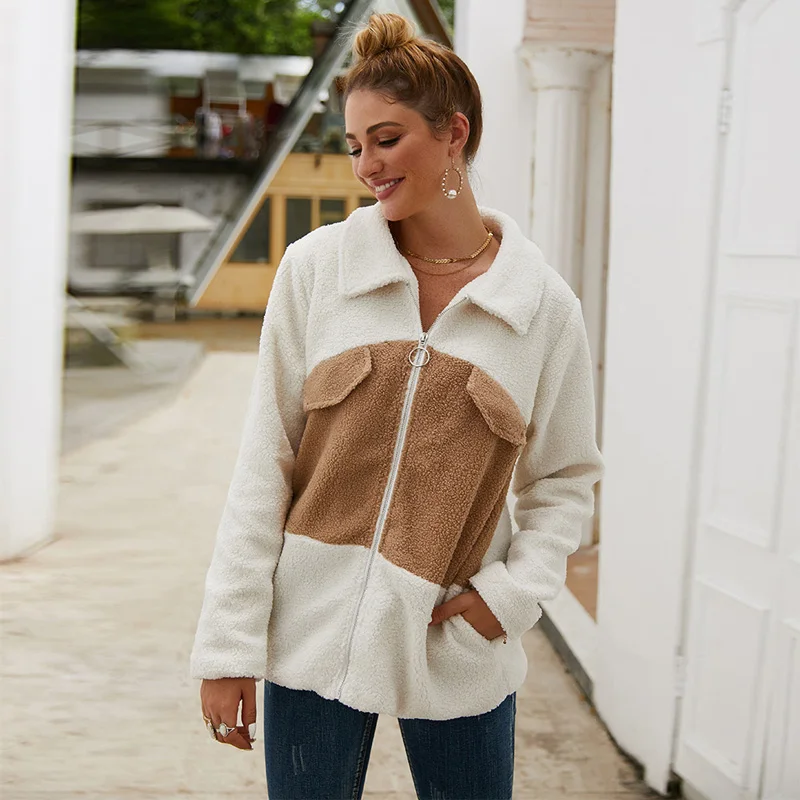 

2019 Russian Hot sell women winter warm Teddy Fur Coat Patchwork Faux fur zipper Coat Soft Fake Wool lady Jacket 3XL large WQ130