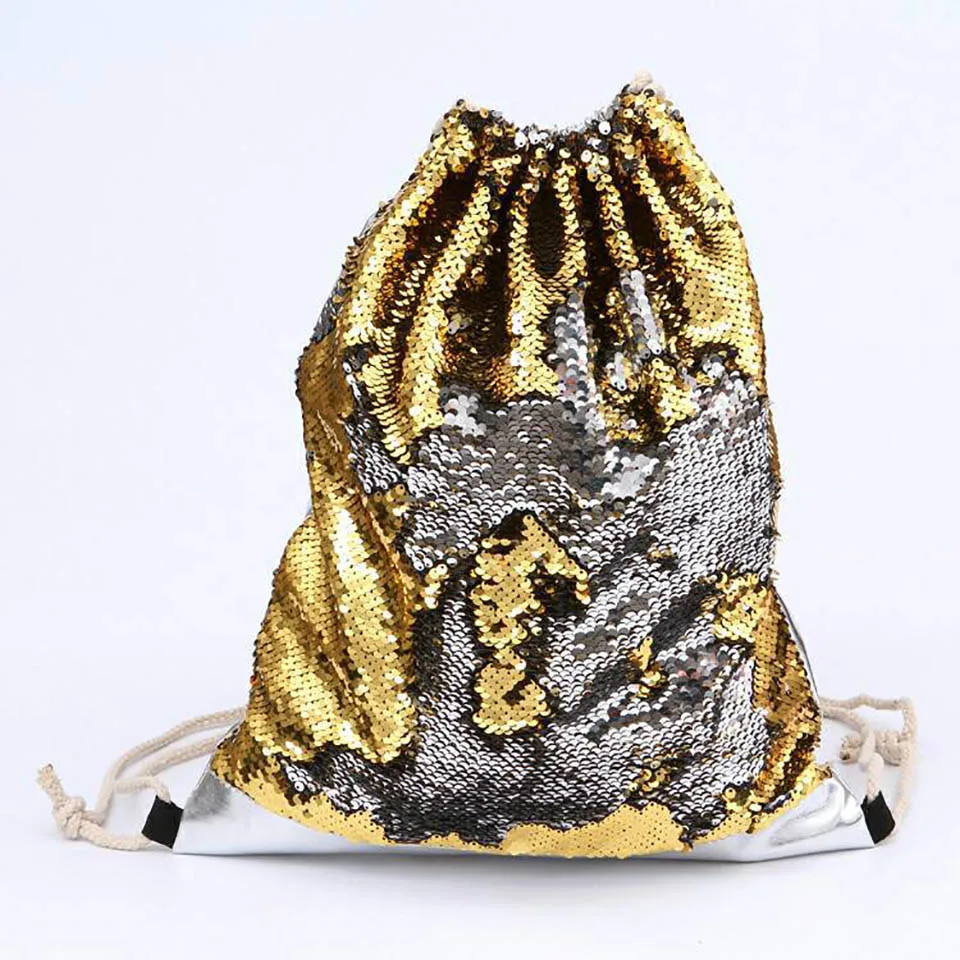 Новое поступление сумка на шнурке с пайетками в виде русалки двусторонний рюкзак