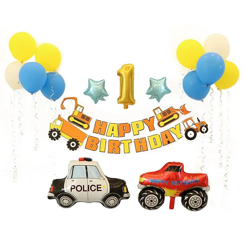 

Car theme balloon children birthday package props 1 year old party scene decoration baby boy 2 year old decoration