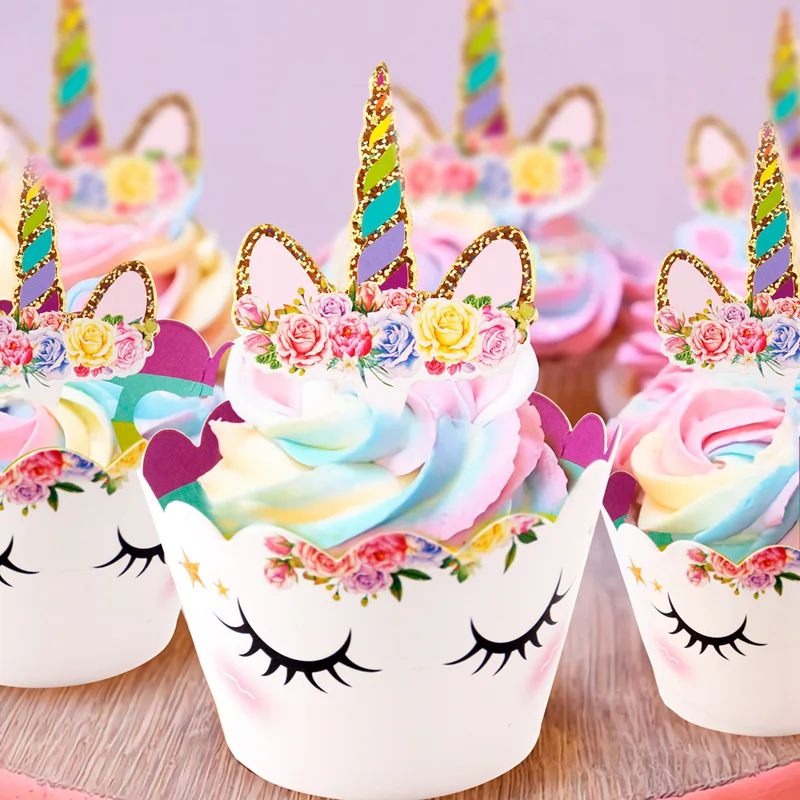 

Rainbow Unicorn Cupcake Wrappers Cake Topper Birthday Party Cake Decorations Tools Baby Shower Festival Unicorn Party Supplies