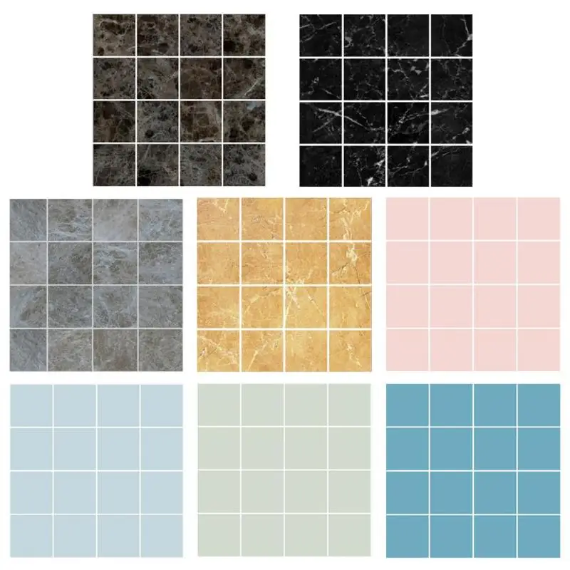 

10pcs 10*10cm PVC Tiles Sticker Adhesive Black Waterproof Mosaic Kitchen Bathroom Adhesive Wall Sticker Home Decor