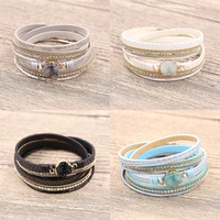 strathspey multilayer leather bracelet for women vintage rhinestone bracelets handmade druzy stone bracelet blackwhite 2019