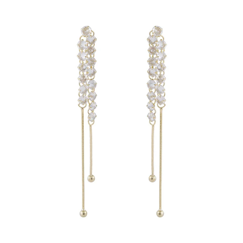 

Origin Summer Bling Bling Long Tassel Rhinestone Dangle Earring for Women Luxury Gold Color Metal Earring Jewellery Pendientes