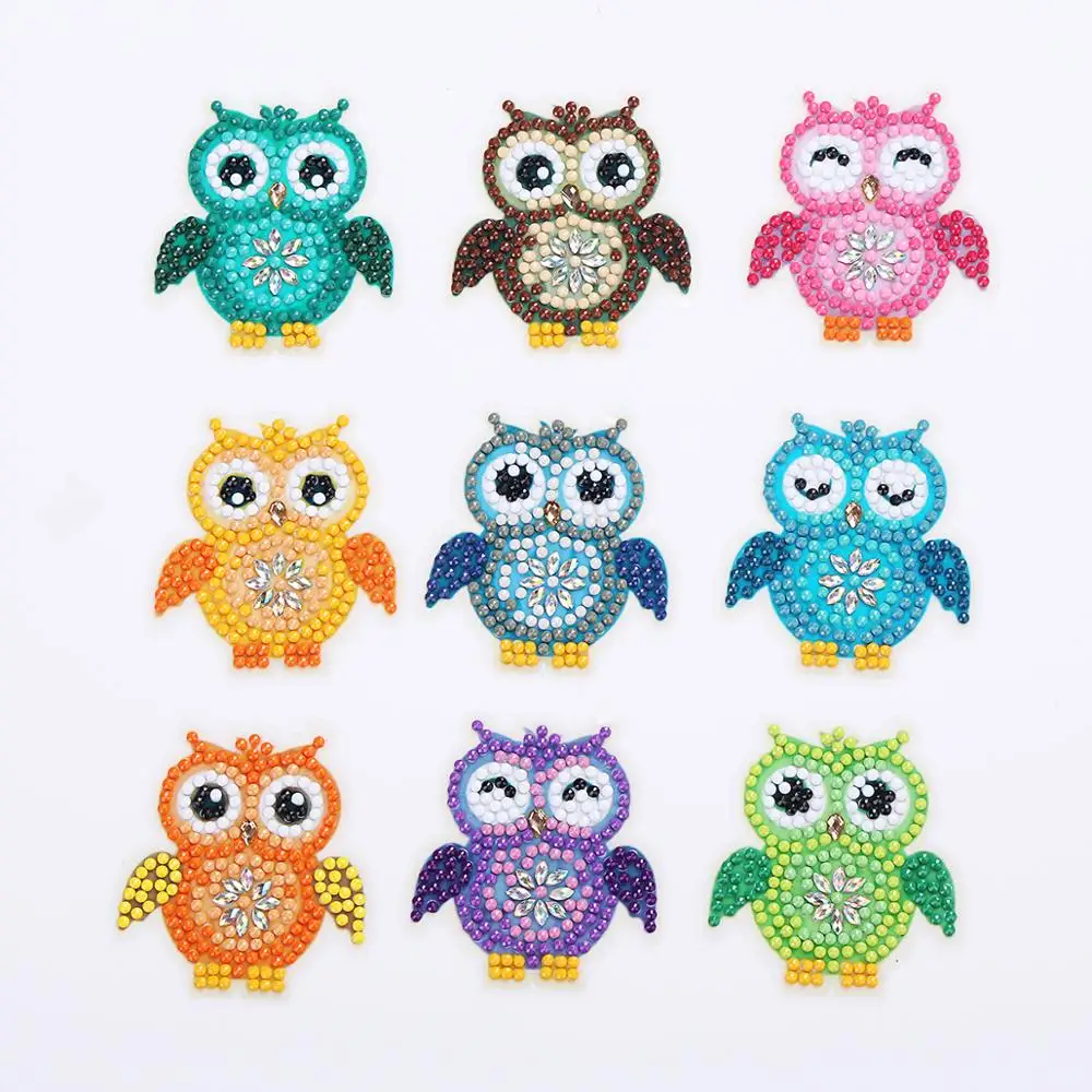 

5D DIY Diamond Painting Stickers Kits For Kids By Numbers Owl Sea And Animals Mosaic Stickers Round Diamond Sets
