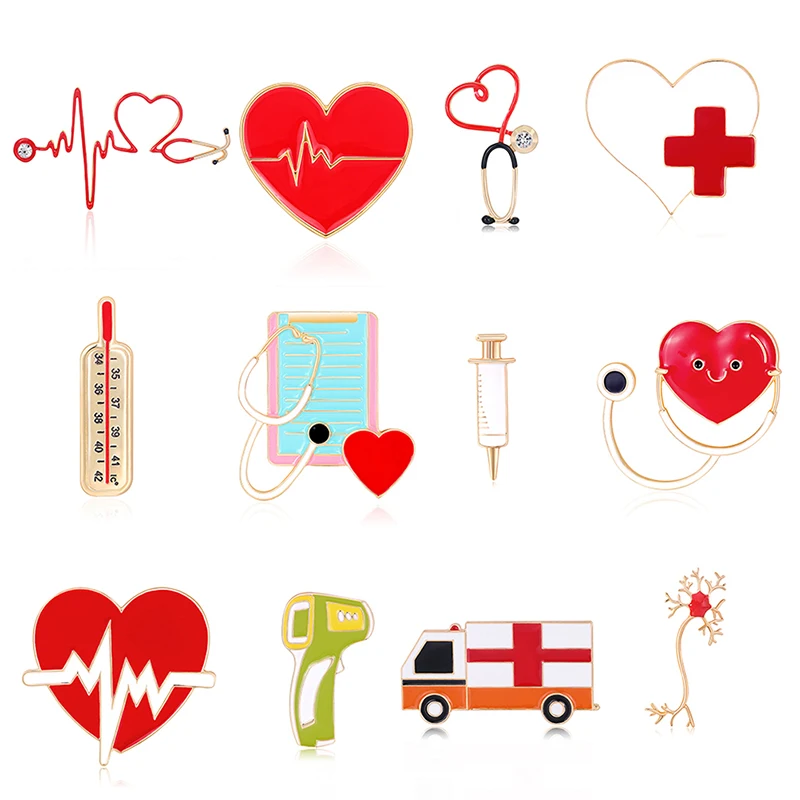 Металлический штырь бейдж доктора ЭКГ стетоскоп скорой помощи с крыльями ангела