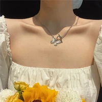 docona ethnic butterfly pendant necklace for women silver color alloy geometric clavicle chain trendy jewelry party 2021 new