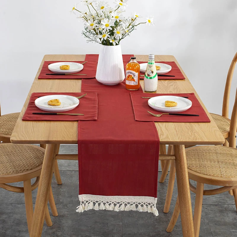 

Modern Simple Solid Color Table Runner Wedding Decor Kitchen Table Runner Tablecloth with Tassels New Year's Tablecloth Placemat