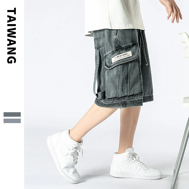 

Mens Jeans Shorts Harajuku 2021 Hip Hop Streetwear Male Pants Grey Casual Denim Shorts For Men