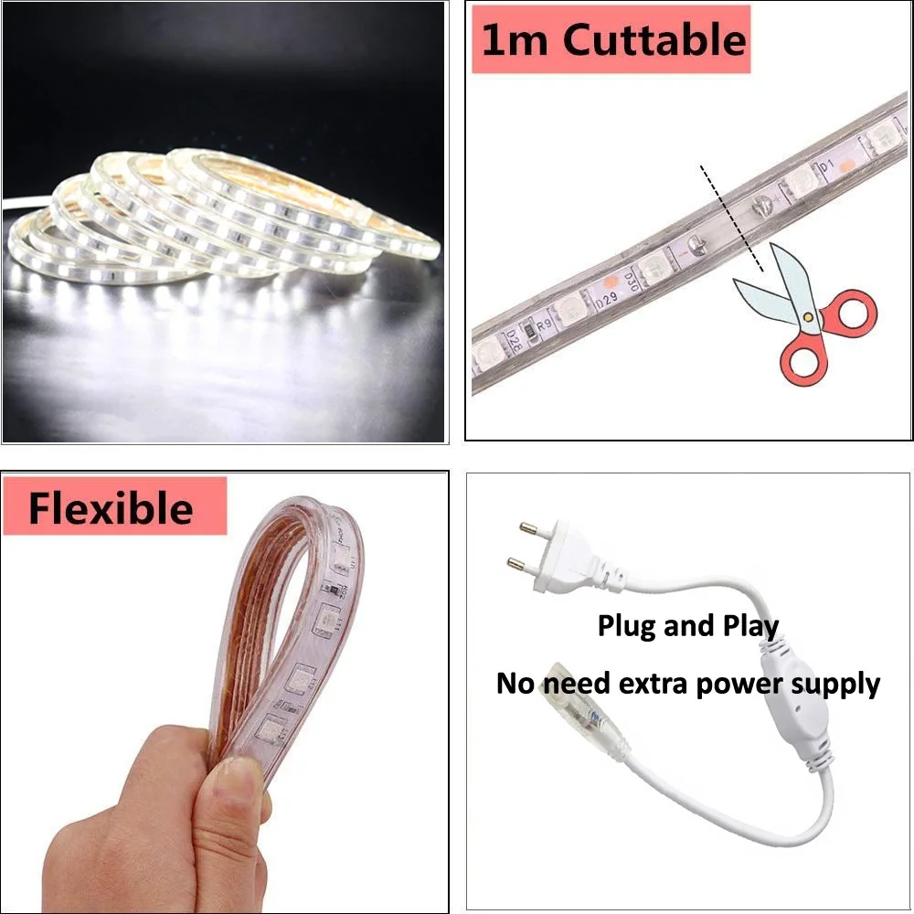 Светодиодная лента Tira 220 В 5050 светодиодный ная водонепроницаемая SMD 20 м 25 м|led strip