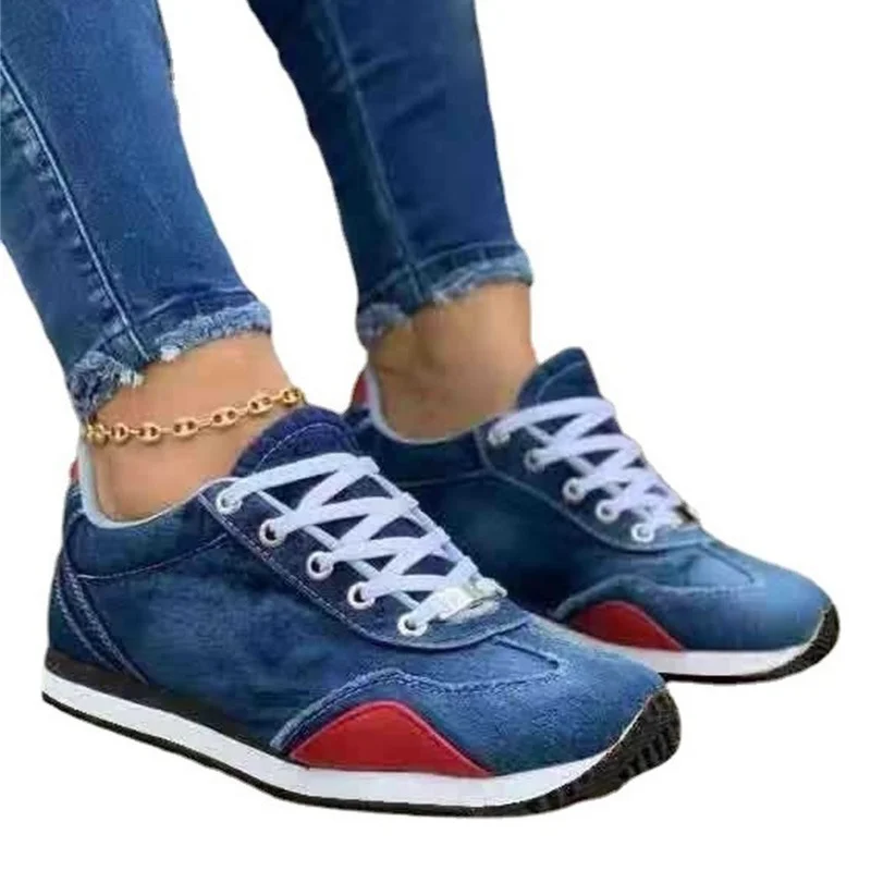 

Spring Denim Sneakers Women 2021 New Classic Mix Color Ladies Comfortable Lace Up Casual Shoes Outdoor Walking Running Flats