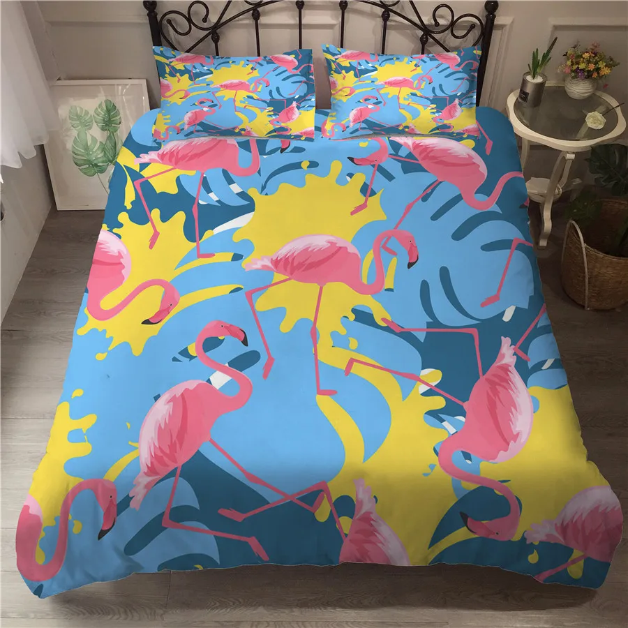 Комплект постельного белья с 3D принтом пододеяльник домашний текстиль фламинго