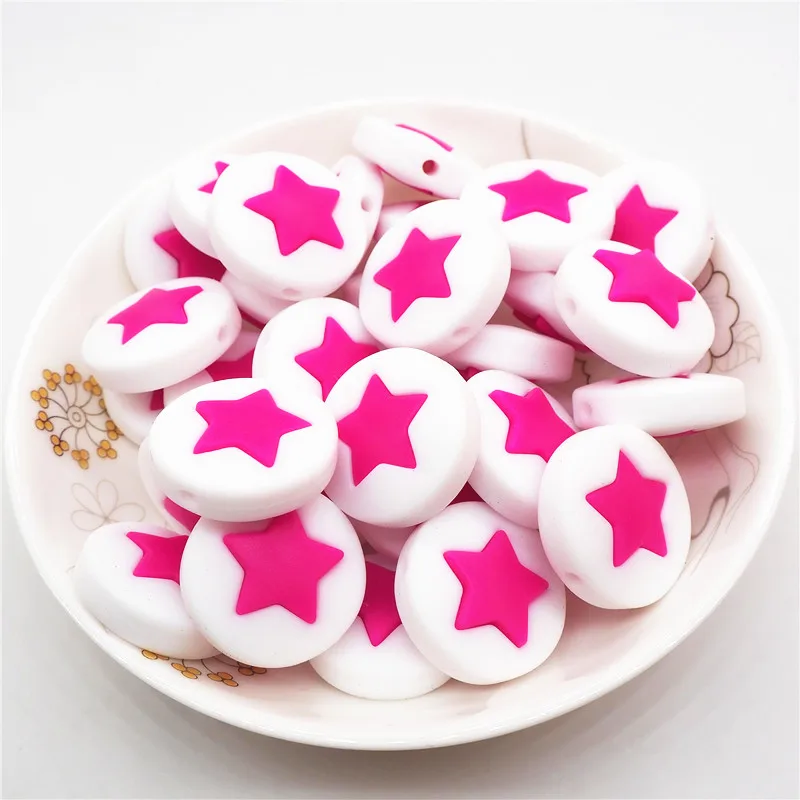 Fuchsia Chengkai 10 шт силиконовые бусины в форме звезды DIY детская погремушка пустышка украшения Прорезыватель для зубов игрушки изготовление 45 мм большая звезда бусины bpa бесплатно - Цвет: Fuchsia