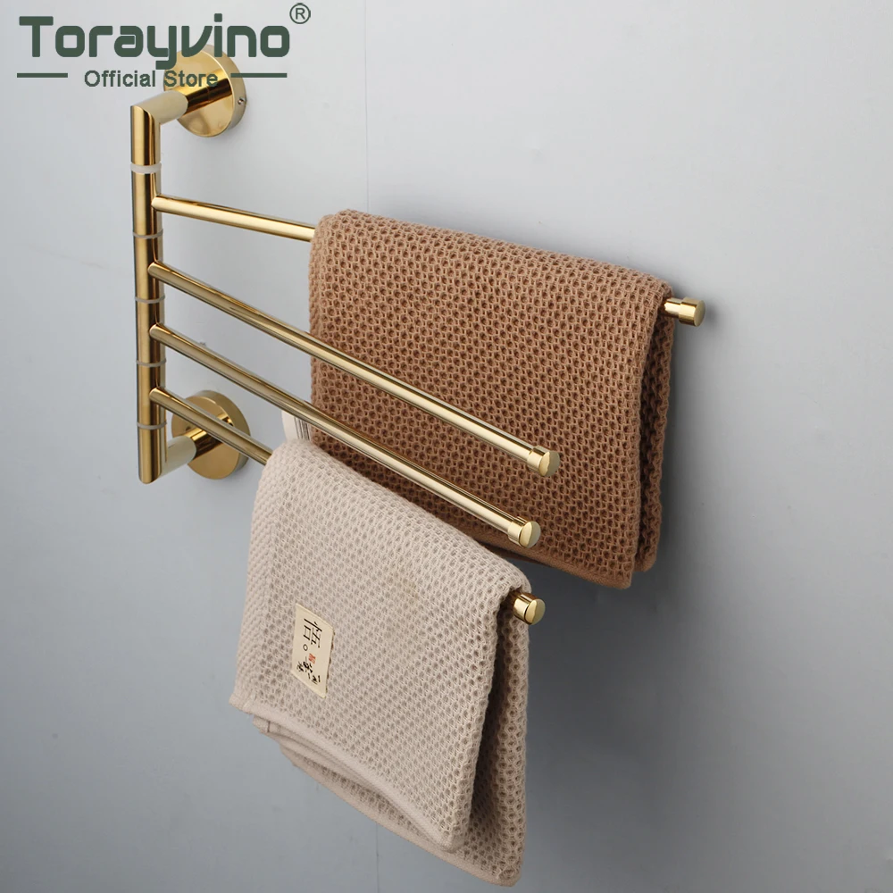 

Torayvino Bath Rail Hanger Towel Holder 4 Swivel Bars Bathroom Wall Mounted Towel Rack Stainless Steel Rotating Towel Rack