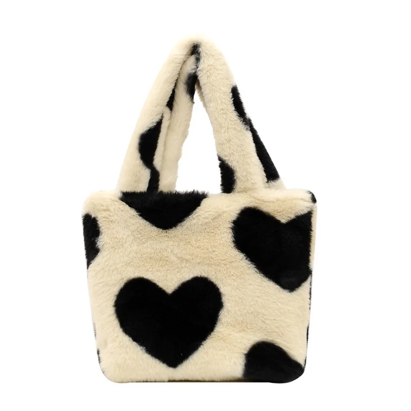 

Women Korean Style Plush Handbag Love Plush Casual Hand Bucket Bag