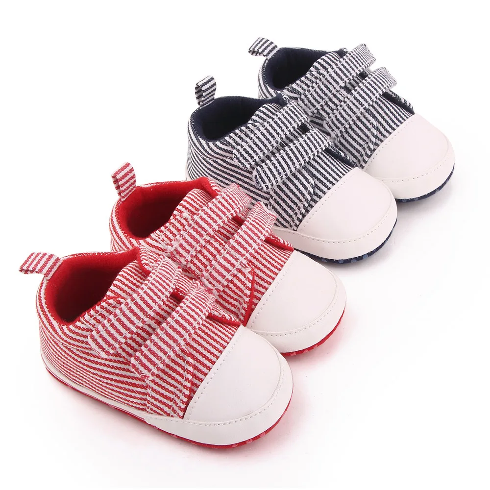 

New Autumn Baby Boys Girls Striped Shoes Newborn Velcro Cotton Soft Sole First Walkers Toddler Shoes Infant Anti-slip Prewalkers