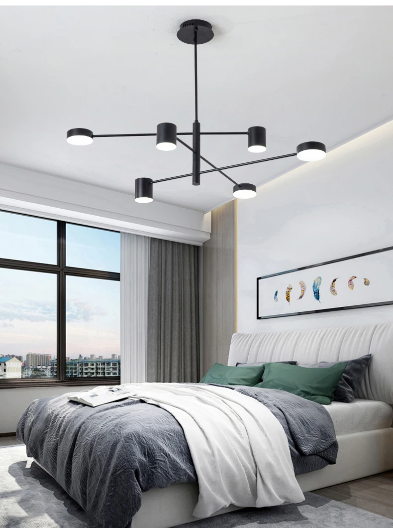 Nordic Led Ceiling Chandelier Light Lamp with Black Round Long for the Living Room Loft Bedroom Hall Dining Room Home Decor Lamp