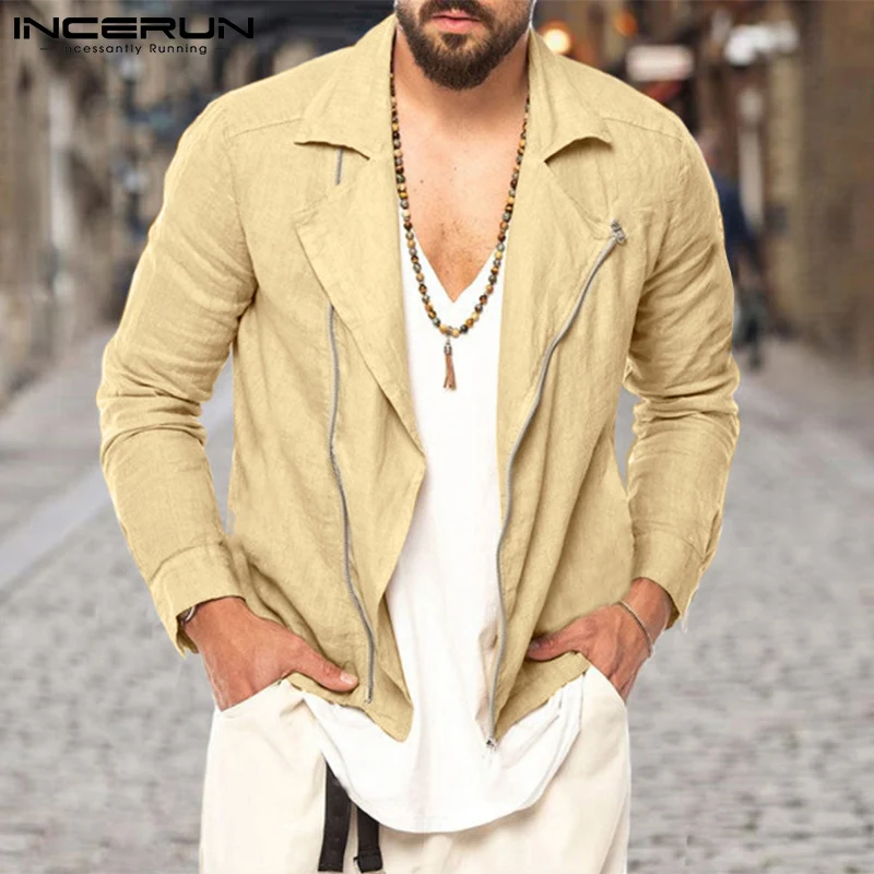

Fashion Casual New Men's Solid Comeforable Coats Lapel Zipper Streetwear Style All-match Simple Jackets S-5XL INCERUN Tops 2022