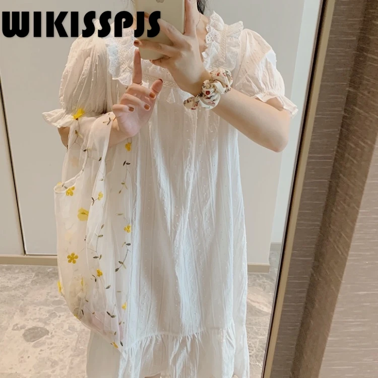 

Новинка лета 2022, Милая Кружевная Удобная Свободная Домашняя одежда с коротким рукавом, женская одежда для сна, ночная рубашка для женщин, летнее платье