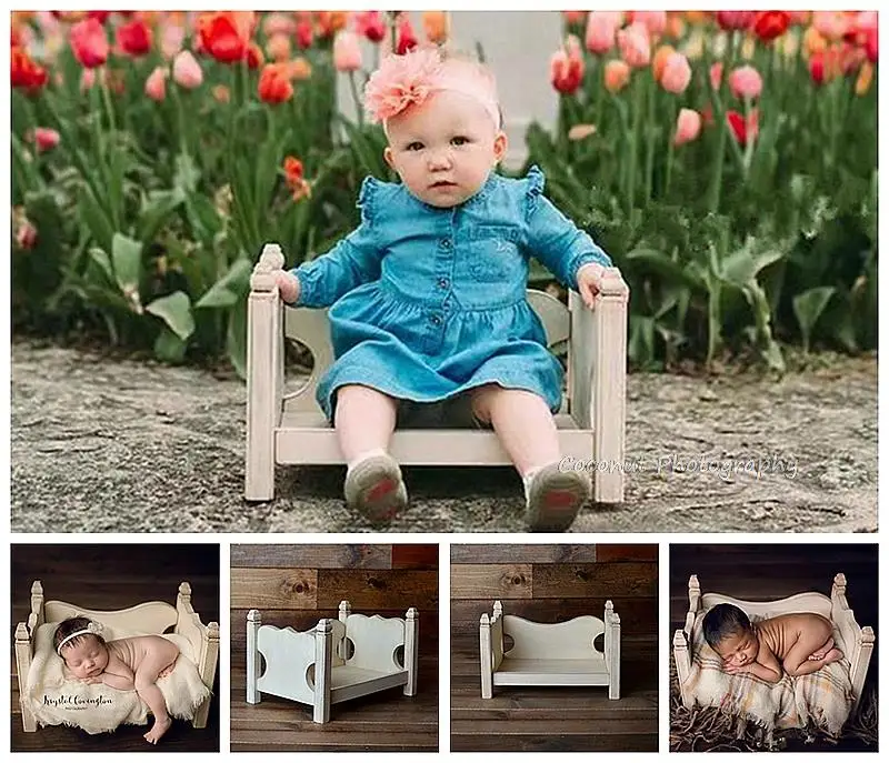 CoconutNewborn Photography Props New europeAn-American style newborn wooden cot photography props full moon baby