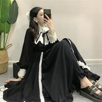 black vintage victoria women french elegant gothic lolita dress female lace long sleeve stand evening party dress 2021 autumn