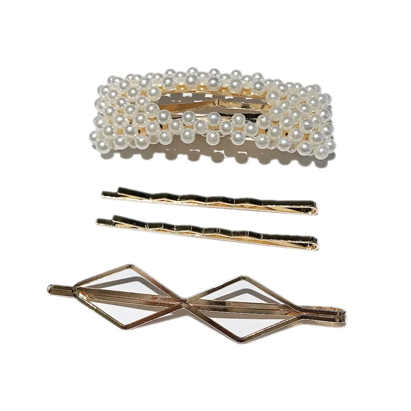 Женская заколка для волос с жемчугом Золотистая геометрической формы аксессуары