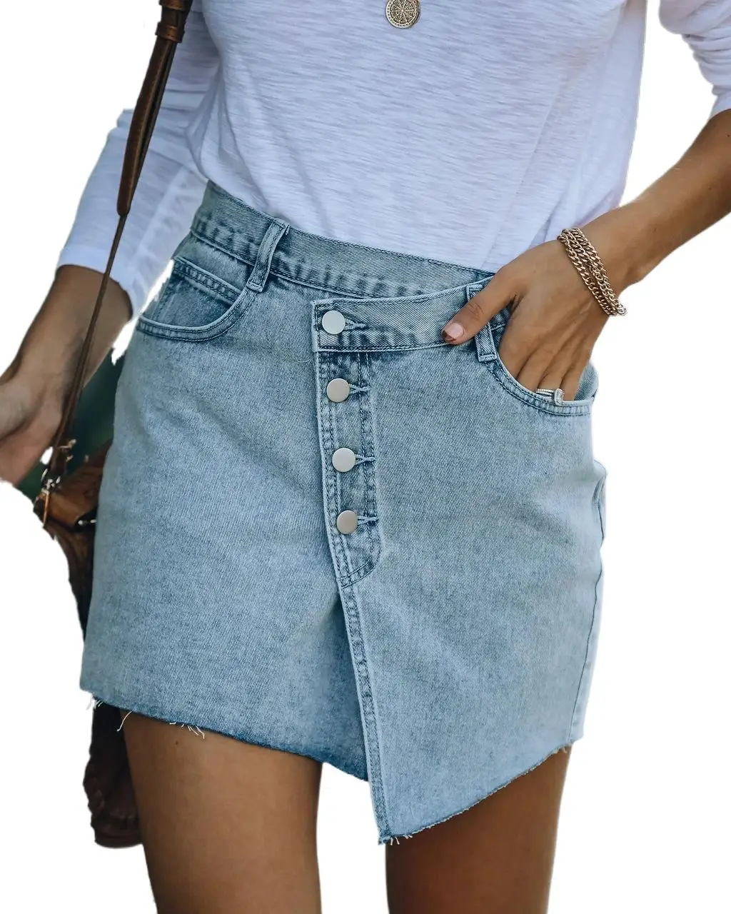 

2021 New Arrival Summer Style Female Fashion Sexy Single Breasted Solid High Waists Night Club Sexy Denim A-Line Skirts